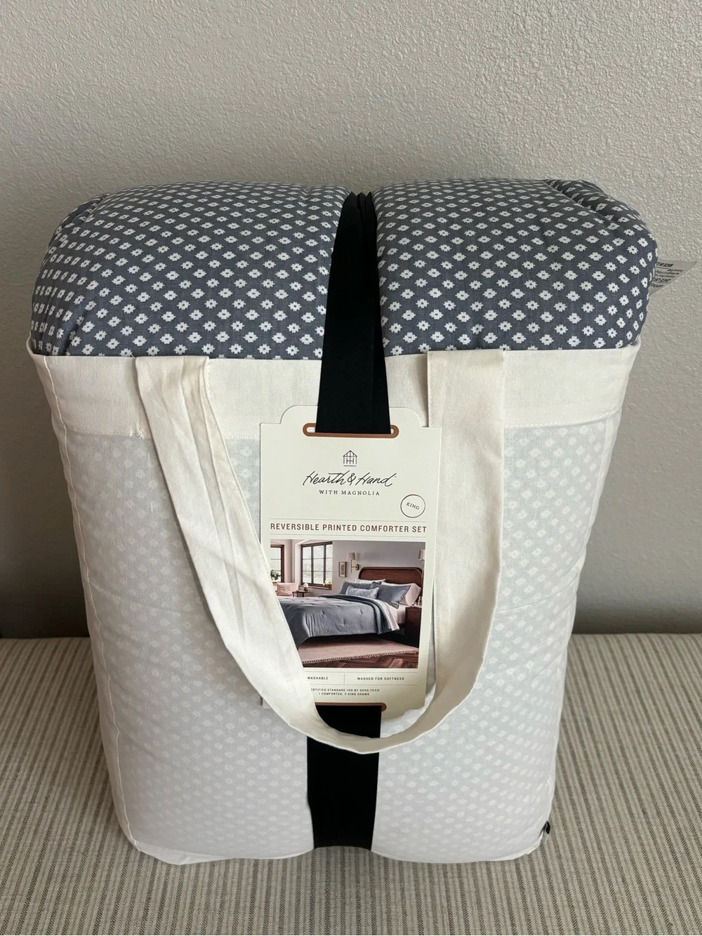 NWT 3pc King Block Pattern Comforter Set Blue - Hearth & Hand with Magnolia